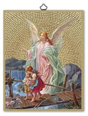 Immagine prodotto di Solidchoice - Decorazione da parete in legno con angelo sacro in foglia d'oro, 18 x 24 cm
