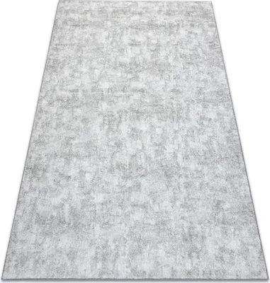 A rectangular rug with a textured, abstract pattern in shades of gray and silver, laid out on a white background.
