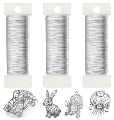 Basteldraht 3 Rollen, 0,3 mm x 100 m, Silberdraht für DIY-Schmuck