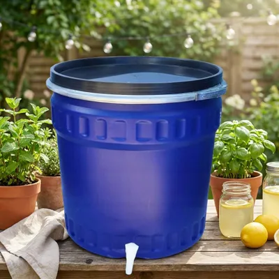 Produktbild von Wasserhahnfass 120l Kunststoff mit Metallklammer Regenwassertank