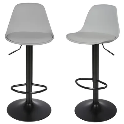 Produktbild von Barhocker Barstuhl 2er-Set höhenverstellbar Bistrohocker drehbar mit Rückenlehne und Fußstütze Hellgrau