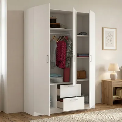 Imagen del producto de Ales - Armario 3 Puertas, 150x52 cm Blanco, 2 Cajones