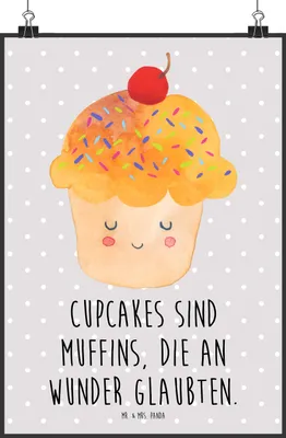 Produktbild von Mr. & Mrs. Panda Bild Cupcake DIN A2 - Grau Pastell - Geschenk, Wanddekoration, Koch, Lustige Sprüche, Wunder, Muffin, Wandbild, wanddeko, Cupcakes, Plakat, drucke
