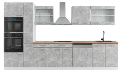 Obrázok produktu pre Kuchynská linka Vicco R-Line Betón/Biela 350 cm s vysokou skriňou, dub AP, Model 42300