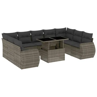 Produktbild von vidaXL 10-tlg. Garten-Sofagarnitur mit Kissen Grau Poly Rattan