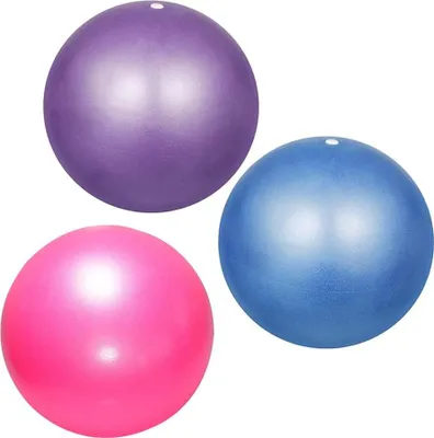 Produktbild von Pilatesball und kleine Yogaball mit aufblasbaren Strohhalmen (blau, rosa, lila) für Ballett-Core-Training und Physiotherapie