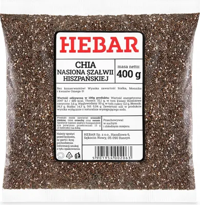Obrázek produktu pro Chia semínka - 400 G - Zdroj energie - Zdroj omega-3 - Bohaté na vlákninu - Do chia pudinku