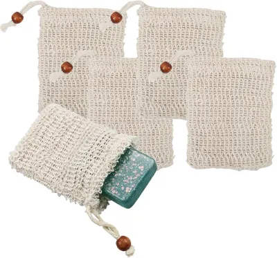 Produktbild von 10 Stück Bio-Seifensäckchen aus natürlichem Sisal, 9x14cm, umweltfreundliche Seifenbeutel mit Kordelzug für feste Shampoo- und Seifenstücke, Massage, Bad und Reiseaufbewahrung