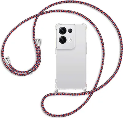 Produktbild von Handykette Backcover-Schutzhülle mit Band (Metall silberfarben) für Oppo Reno8 Pro 5G (6.62'') - silber/blau/rot