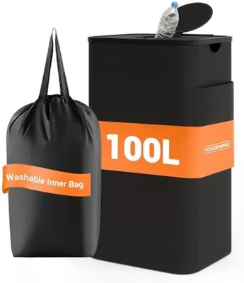 Productafbeelding van PromoHome® 100 liter inklapbare recyclingcontainer met geurremmend deksel - zwart