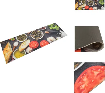 Produktbild von vidaXL Küchenteppich Waschbar Wein & Essen 60x180 cm Samt -  Fußmatten