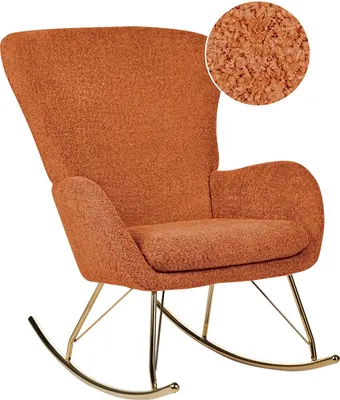 Obrázok produktu pre BELIANI Hojdacie kreslo oranžové buklé čalúnenie zlaté kovové nohy tradičný retro dizajn