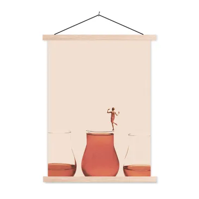 Produktbild von MuchoWow® Textilposter Frau - Wein - Jahrgang 120x160 cm mit holzfarbenen Rahmen - Plakatkarton