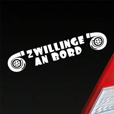 Produktbild von Auto Aufkleber Zwillinge an Bord Turbolader Turbo Twins 20x4 cm Weiss Glanz Sticker Heckscheibenaufkleber