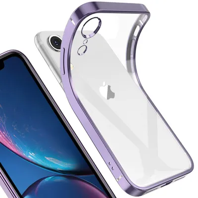 Obrázek produktu pro iPhone XR Case, Lehký Transparentní Čirý Gel TPU Silikonový čtvercový Cover Frame Ochranné pouzdro pro iPhone XR Fialová