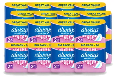 Imagen del producto de 12 toallas higiénicas Always Sensitive Ultra Long con alas, paquete económico - 12 unidades