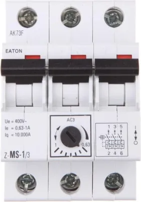 Imagen del producto de Interruptor de protección de motor, 3 polos, 0,25 kW, 0,63-1A, modelo Z-MS-1.0/3, referencia 248406