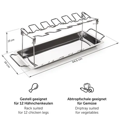 Image de Blumtal support pour cuisses de poulet 100% inox avec bac de récupération - Support robuste pour grillades de poulet, pour 12 cuisses, lavable au lave-vaisselle