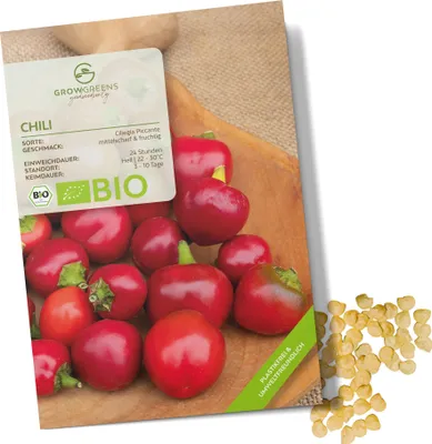 Produktbild von Chili Samen (Ciliegia Piccante, 15.000 Scoville) - Chili Saatgut aus biologischem Anbau ideal für die Anzucht im Garten, Balkon oder Terrasse (10 Korn)