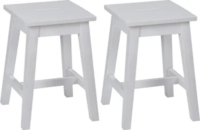Produktbild von Hocker - H 45 cm - Weiß - Kiefernholz massiv - 2er Set