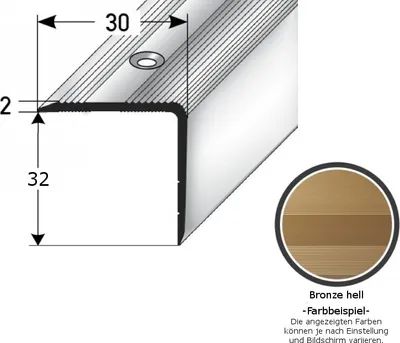 Produktbild von Treppenkante / Treppenprofil "Genua", Winkelprofil mit 30 mm Breite und konfigurierbarer Höhe (22 mm bis 52 mm), Aluminium eloxiert, gebohrt-bronze hell-1000-32 mm