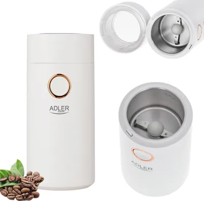 Zdjęcie produktu dla Adler | Ad4446Wg | Młynek Do Kawy | 150 W | Pojemność Ziaren Kawy 75 G | Wyłącznik Bezpieczeństwa Pokrywy | Liczba Filiżanek Szt. | Biały