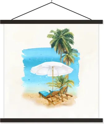 Produktbild von MuchoWow® Textilposter Strandkorb - Sonnenschirm - Palme 40x40 cm mit schwarzem Rahmen - Fotos