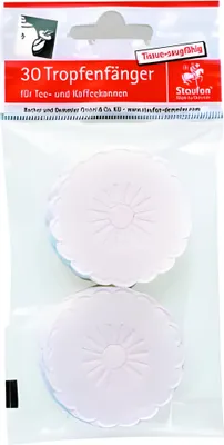 Zdjęcie produktu dla Staufen 800500 Papierowy łapacz kropel, chłonny, Ø 5 cm, biały (opakowanie 30 szt.)