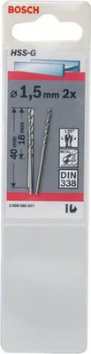 Zdjęcie produktu dla Bosch 2 608 585 907, Wiertarka, Wiertło spiralne, 1,5 mm, 40 mm, Stop stali, Żeliwo, Plastik sztywny, Niestopowa stal, Metale nieżelazne, 1,8 cm