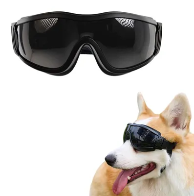 Immagine prodotto di INF Occhiali Protettivi UV per Animali - Lente PC Resistente agli Urti, Cinturini Regolabili Testa e Mento, Telaio Flessibile Imbottito (Cornice Nera Lente Grigia) S
