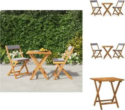 Image de vidaXL Ensemble Bistro 3 pièces pliable avec coussins en bois massif d'acacia - ensembles de meubles de jardin