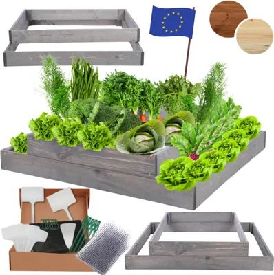 Produktbild von MODO24 Hochbeet Holz, Pflanzkasten, Massivholz, Kiefer, Kräuterbeet, Blumenkasten, Garten, Terrasse, 18x90x60 cm, Grau, ZP09