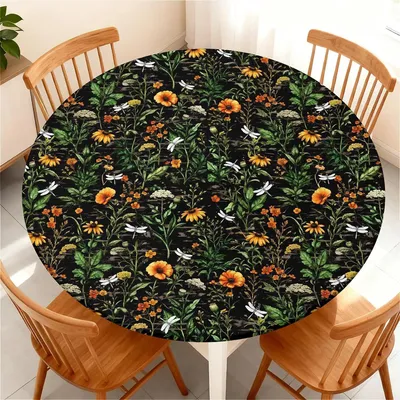 Produktbild von Tischdecke abwaschbar rund 120 cm elastisch wasserdicht fleckabweisend Outdoor wetterfest Wildblumengarten