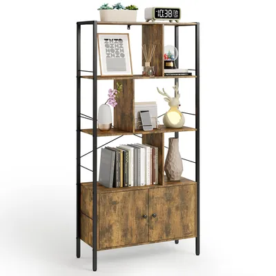 A tall, narrow bookshelf with a cabinet at the bottom, displayed against a white background.