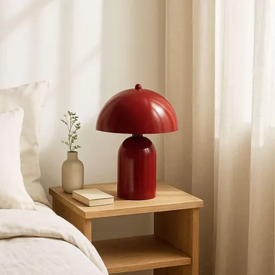 Produktbild von Opviq, Moderne Tischlampe mit Metallkörper, Rot, 35 cm hoch | Ø25 cm, 100 cm Kabel mit Schalter | E27 Fassung, max. 40 W, IP20 | Stilvolles Design für jeden Raum.
