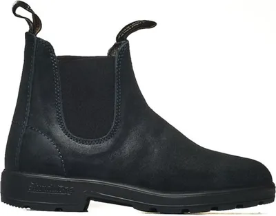 A single navy blue Blundstone boot is shown from the side against a white background.