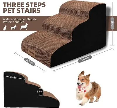 Produktbild von Famanu Hundetreppe für Bett und Sofa - Hochdichtes Schaumstoff, waschbar
