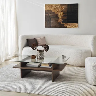 Image de Skye Decor, Saga Rectangle - Noyer, Transparent, Tables basses, Noyer, Verre, 105 x 35 x 65 cm