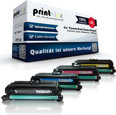 Produktbild von 4x Kompatible Tonerkartuschen für HP Color LaserJet CP 3525 X CE250X CE251A CE253A CE252A Schwarz Blau Rot Gelb - Office Serie