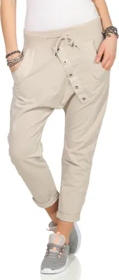 Produktbild von 295 Damen Hose Sweatpants Jogginghose Baumwolle Freizeithose Boyfriend Bagg Sporthose mit Gummibund Beige