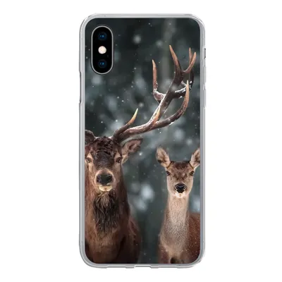 Produktbild von MuchoWow® Handyhülle Schutzhülle Hülle für iPhone X Hirsche - Tiere - Winter - Geweih - Schnee - Natur Silikon Softcase Handy Hülle - Handyhülle