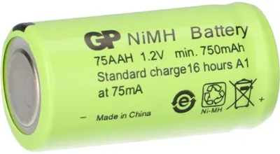 A single green AA battery with black text and logos.