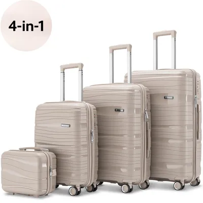 Produktbild von SKYCASES Travel One – 4-teiliges Kofferset Beige – Handgepäck und Reisekoffer 32 60 98 l – Hartschale – 360° leise Rollen