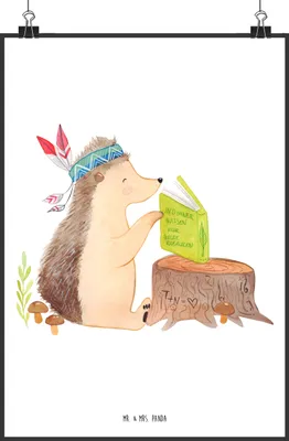 Produktbild von Mr. & Mrs. Panda Bild Igel Federschmuck DIN A0 - Weiß - Geschenk, grafikposter, wanddeko, Kunstdruck, Tiere, Camping, Abenteuer, Indianer, Lagerfeuer, Plakat, drucke