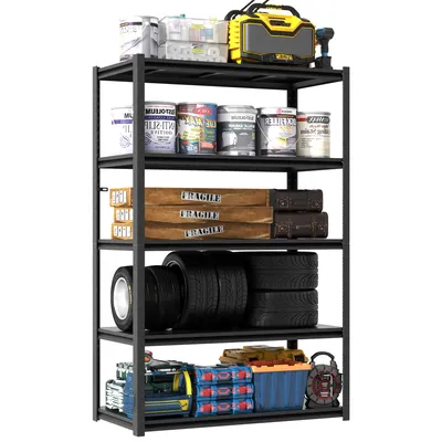Produktbild von Schwerlastregal 5 Ebenen – Metall Lagerregal 650kg Tragkraft, Höhenverstellbares Industrieregal für Garage, Keller & Werkstatt，H198cm