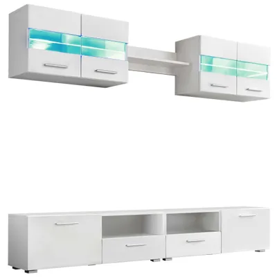 Produktbild von vidaXL 5-tlg. TV-Wohnwand-Set mit LED-Leuchten Hochglanz-Weiß