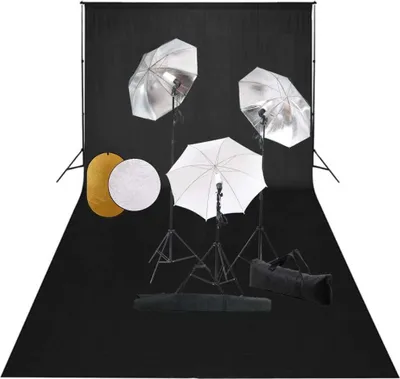 Produktbild von Möbel Fotostudio-Set mit Leuchten, Schirmen, Hintergrund, Reflektor - Studiospots 3067095