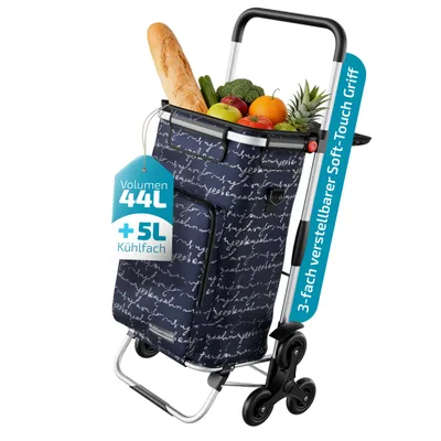 Produktbild von Rubberneck Einkaufstrolley höhenverstellbarer Griff – leicht, Treppensteiger, mini Packmaß, Blau