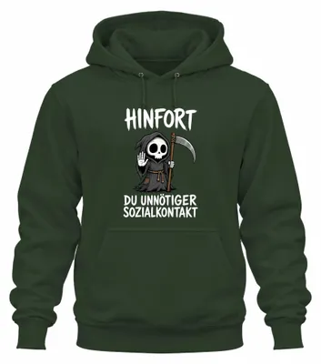 Produktbild von Hinfort Du Unnötiger Sozialkontakt Statement Sarkasmus Hoodie Kapuzenpullover, Flaschengrün, XL