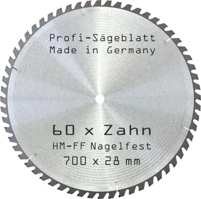 Produktbild von HM-Kreissägeblatt - 60 Zahn NAGELFEST - 700 mm x 28 mm Hartmetall-Sägeblatt 60 x FF-Trapezzahn Bausägeblatt FSP Zähne für Bauholz Brennholz Schalholz Wippsäge Tischkreissäge Brennholzsäge Kreissäge